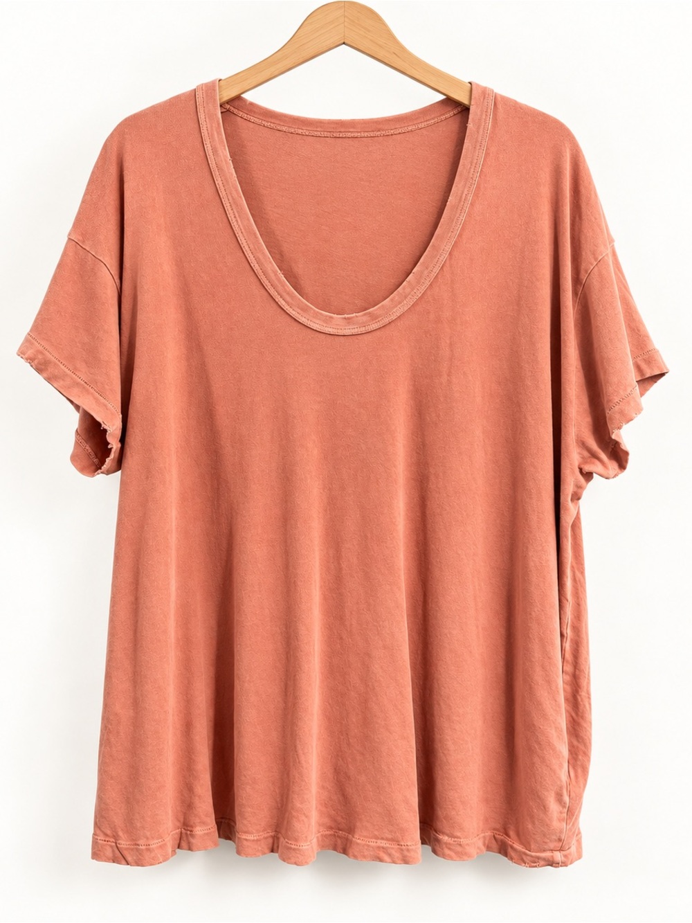 THE GREAT. The U Neck Tee Coral Pink Size 3 Large Oversized Cotton Top
